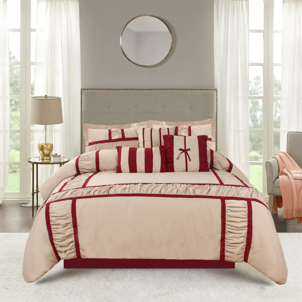 Closeout - 7 Piece Microfiber Ruffle and Patchwork Comforter Set