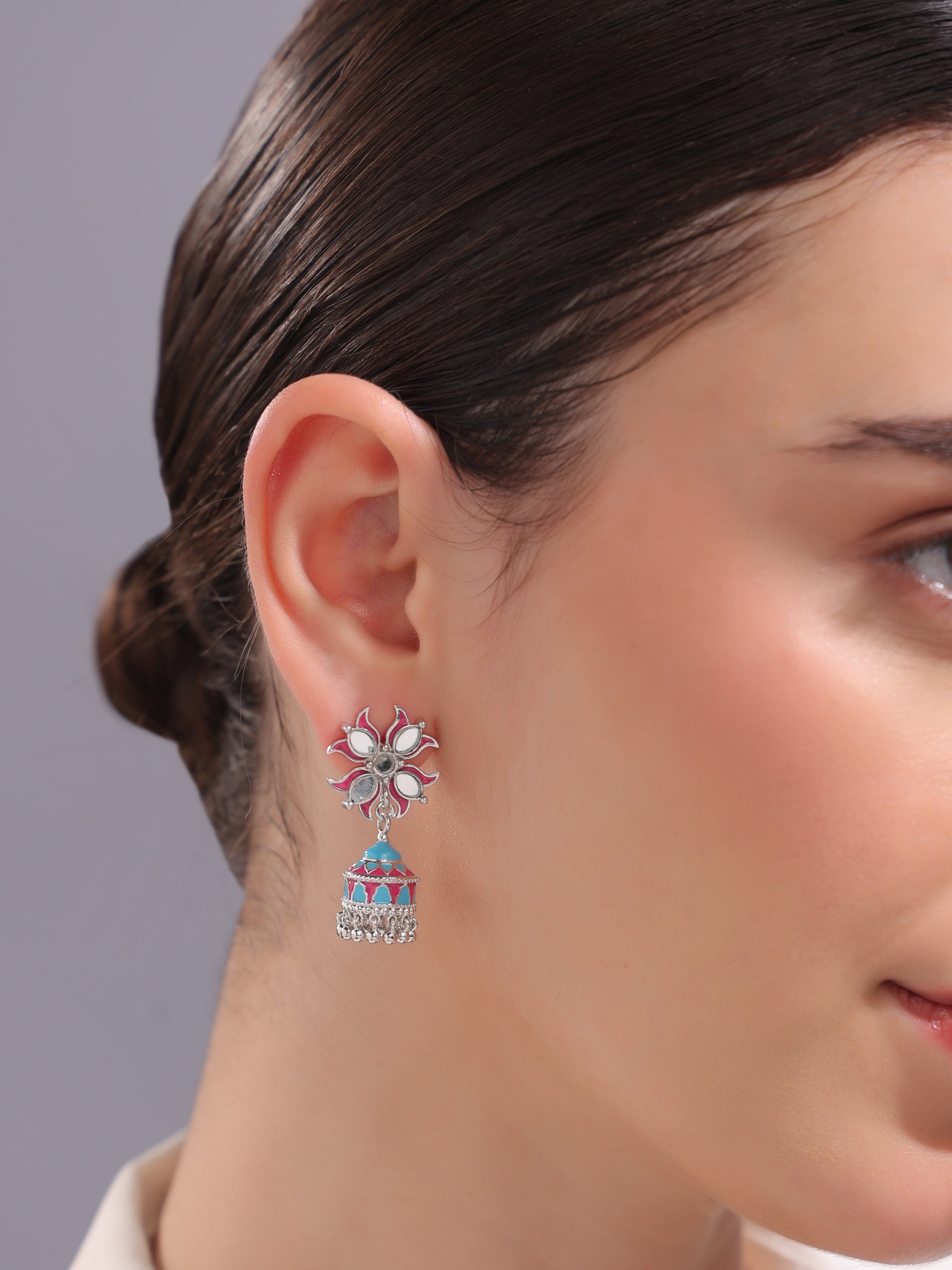 Lotus Reflection Stud Jhumka Earrings