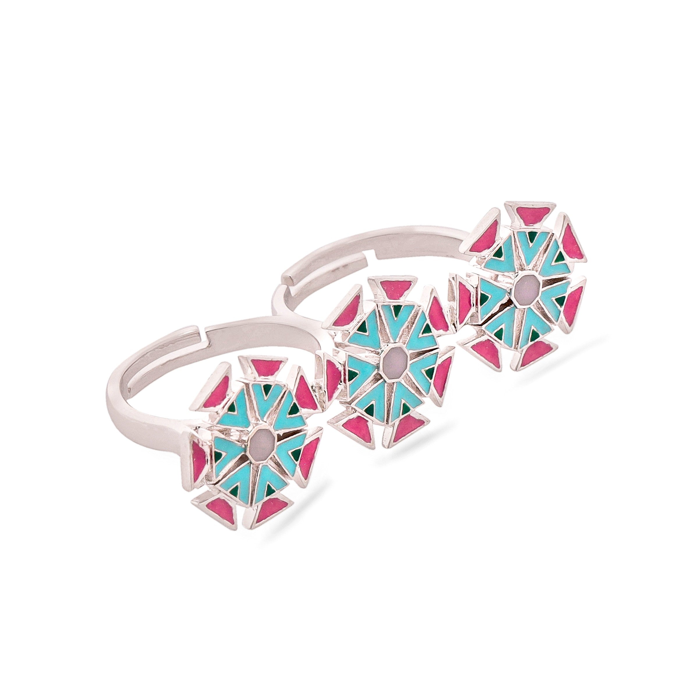 Geometric Lotus Two-Finger Ring