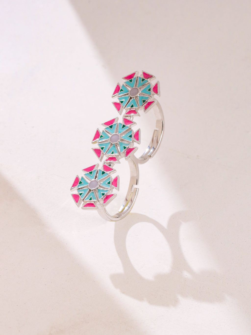 Geometric Lotus Two-Finger Ring